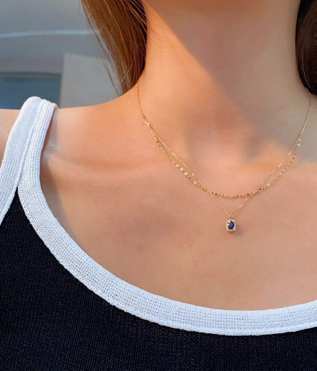 18K Diamond Sapphire Gemstone Necklace