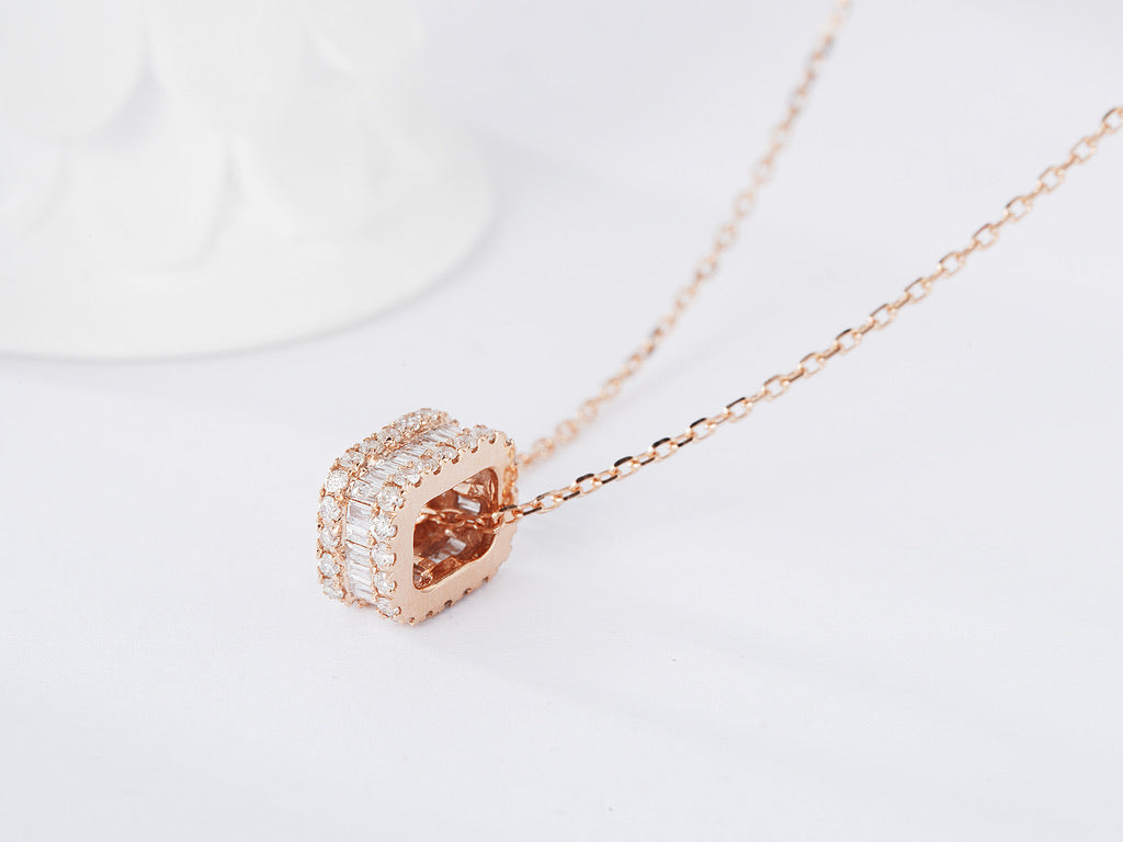 18K Diamond Rectangle Necklace