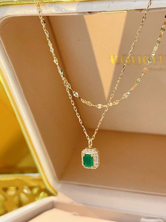 18K Diamond Emerald Gemstone Necklace