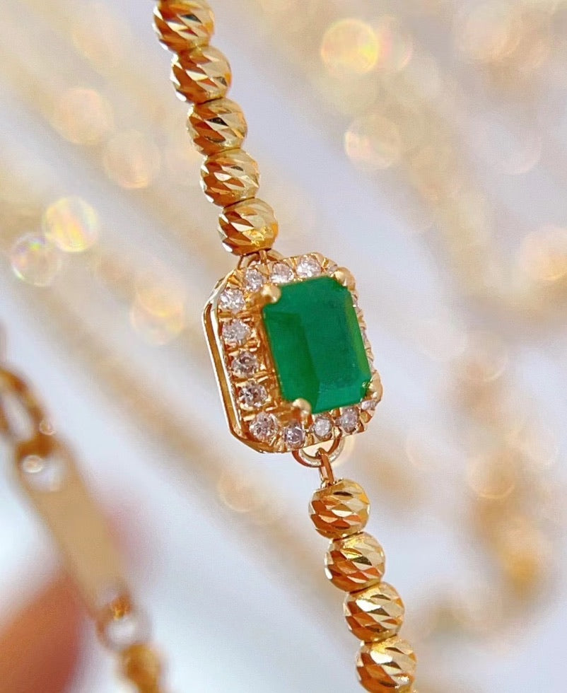 18K Gold Diamond Emerald Gemstone Bracelet