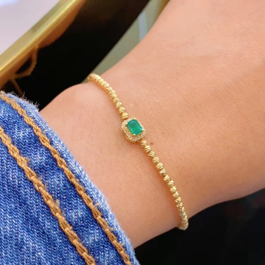 18K Gold Diamond Emerald Gemstone Bracelet