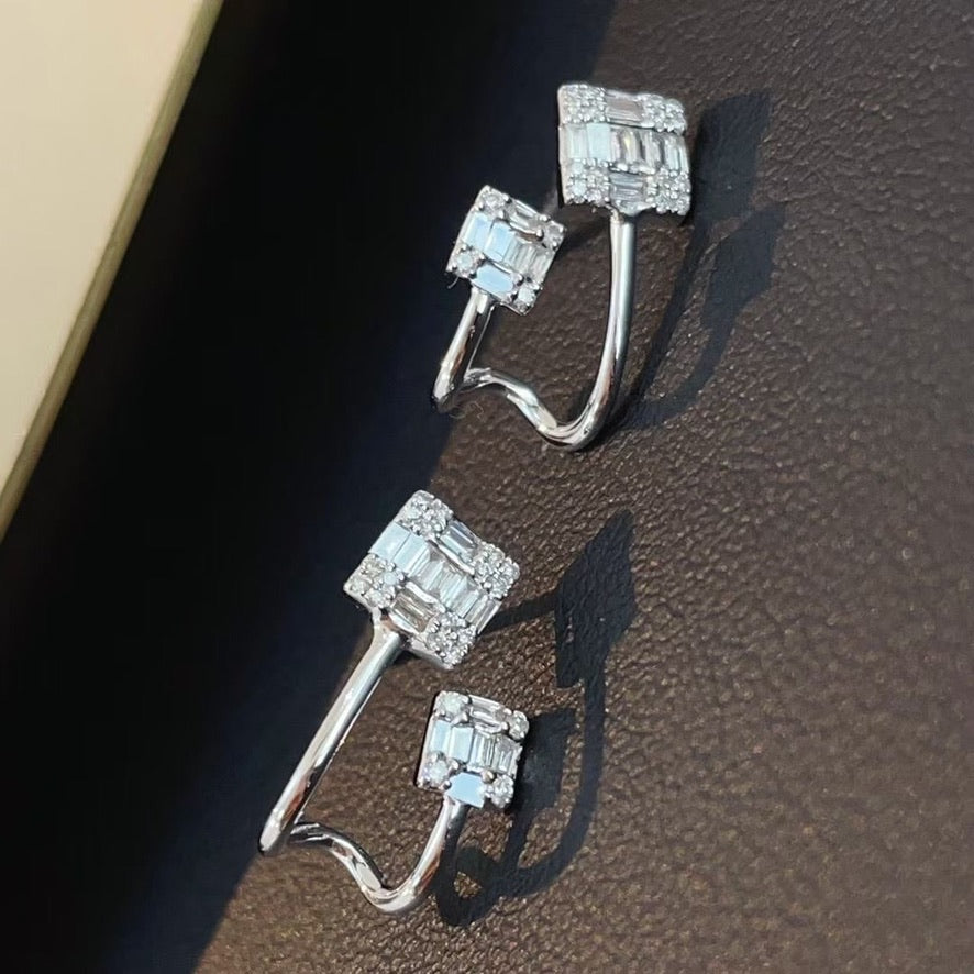 18K Diamond Double Square Earring