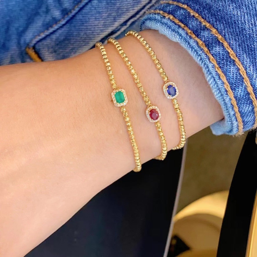 18K Gold Diamond Emerald Gemstone Bracelet