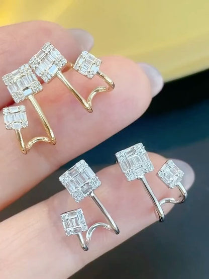 18K Diamond Double Square Earring