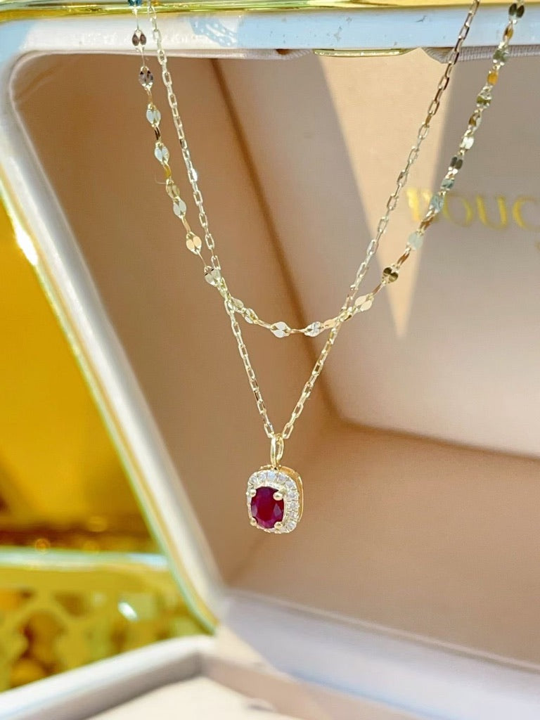 18K Diamond Ruby Gemstone Necklace