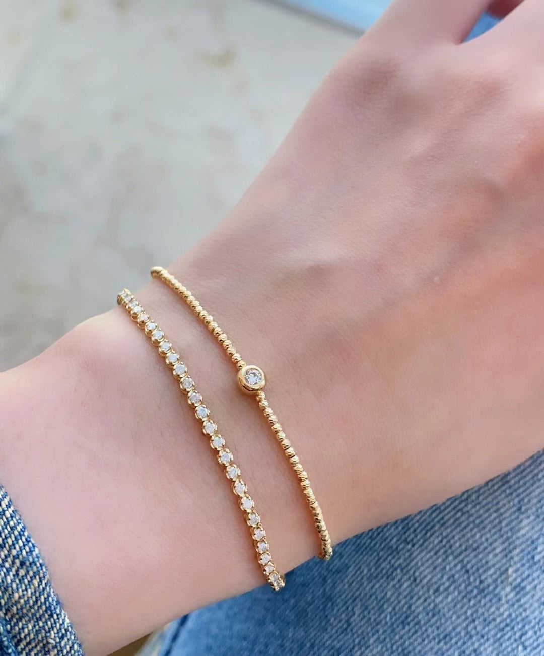 18K Gold Diamond Round Bracelet