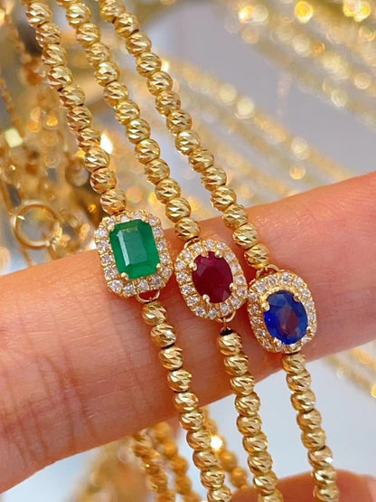 18K Gold Diamond Emerald Gemstone Bracelet