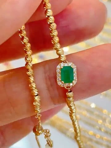 18K Gold Diamond Emerald Gemstone Bracelet