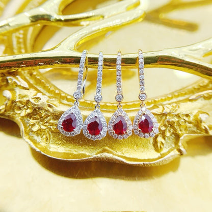 18K Diamond Ruby Gemstone Dropping Earring