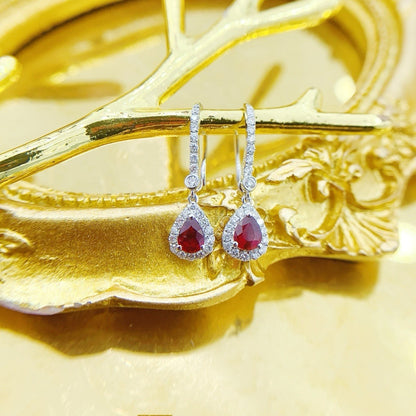 18K Diamond Ruby Gemstone Dropping Earring