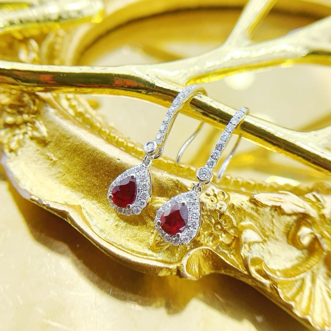 18K Diamond Ruby Gemstone Dropping Earring