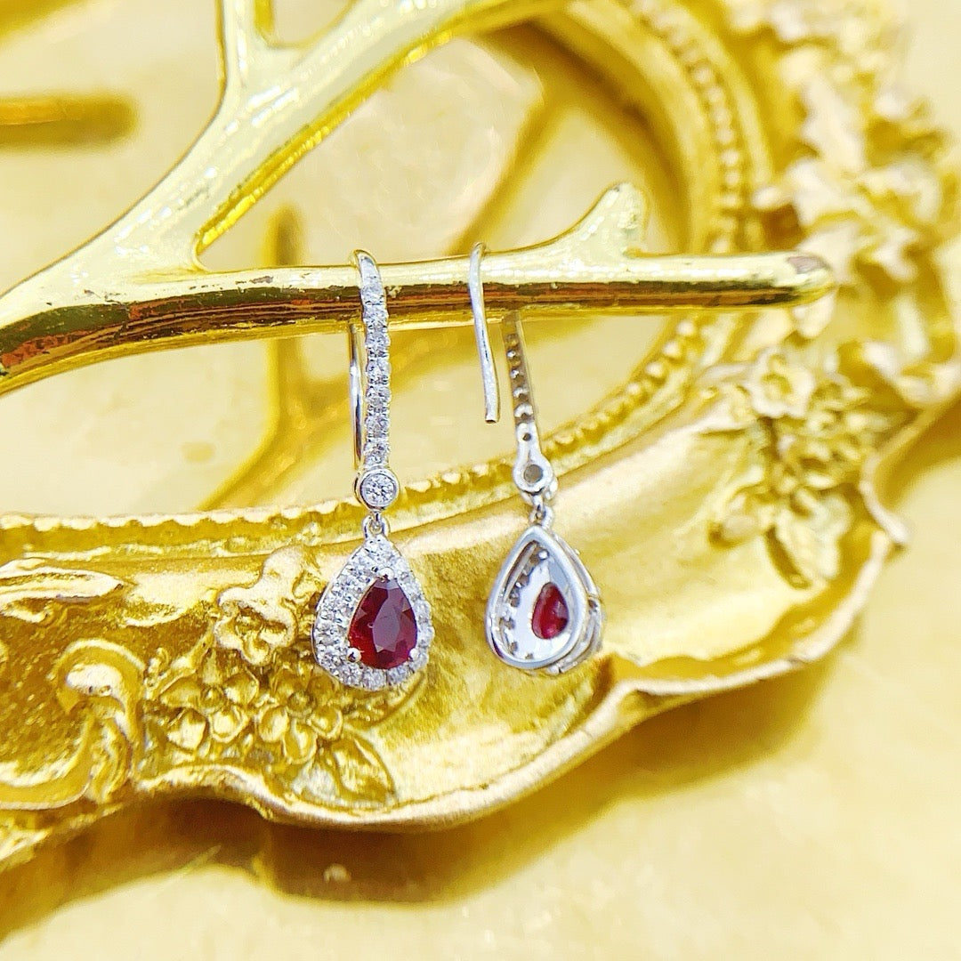 18K Diamond Ruby Gemstone Dropping Earring