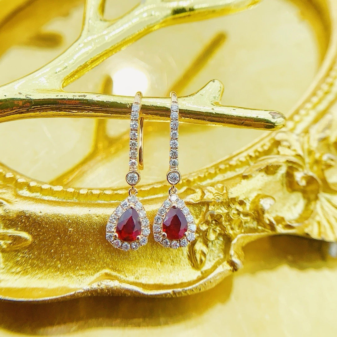 18K Diamond Ruby Gemstone Dropping Earring