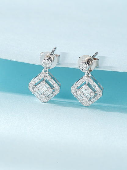 18K Diamond Dropping Square Earring