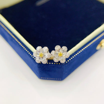 18K Yellow Diamond Flower Earring