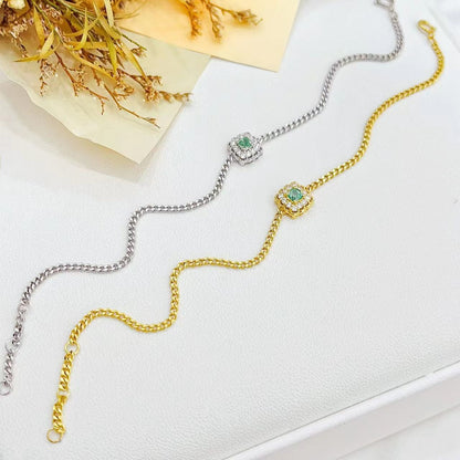 18K Gold Green Diamond Square Bracelet