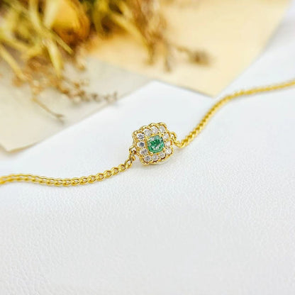 18K Gold  Green Diamond Square Bracelet