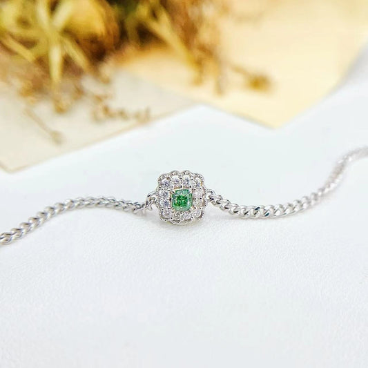 18K Gold Green Diamond Square Bracelet