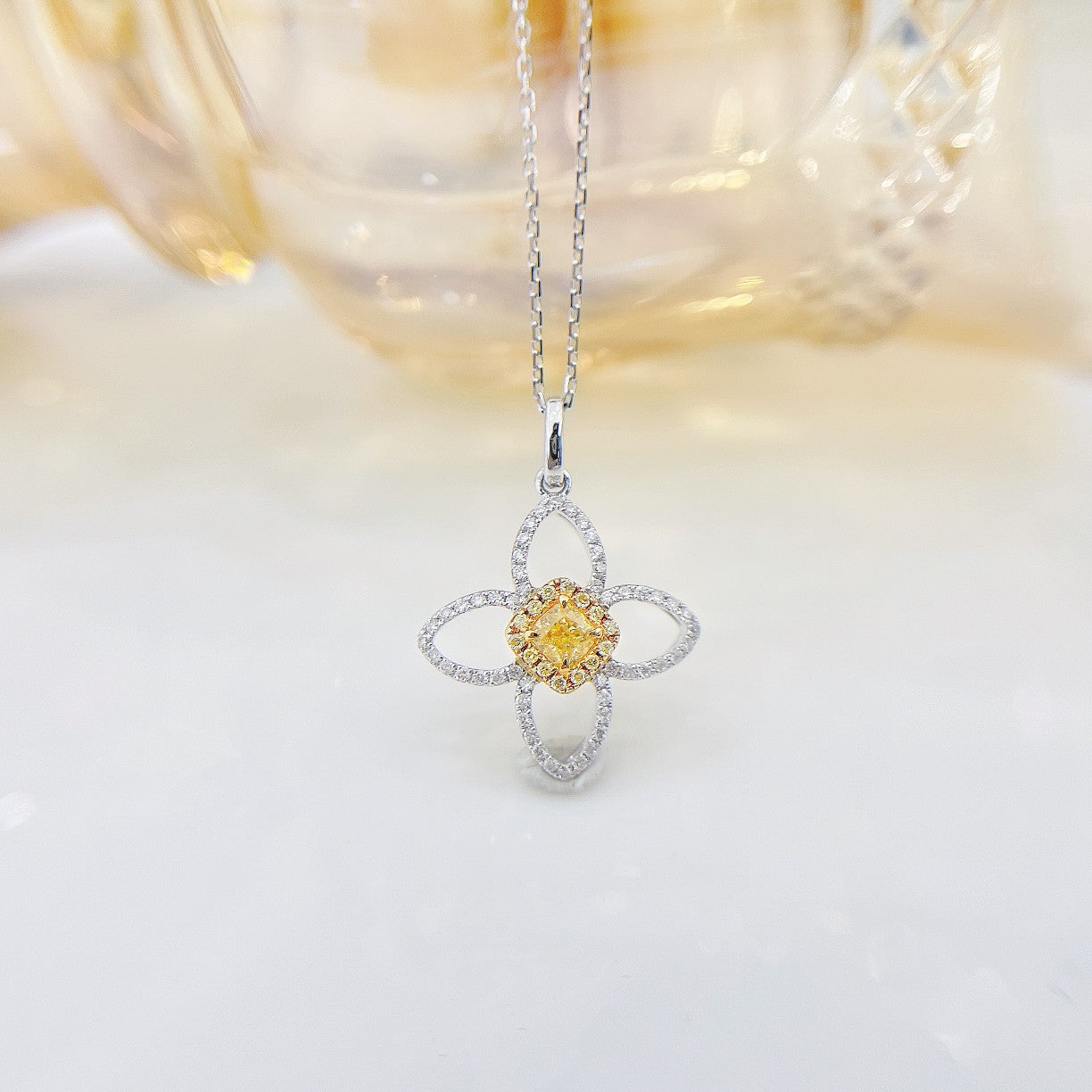 18K Yellow Diamond Flower Necklace