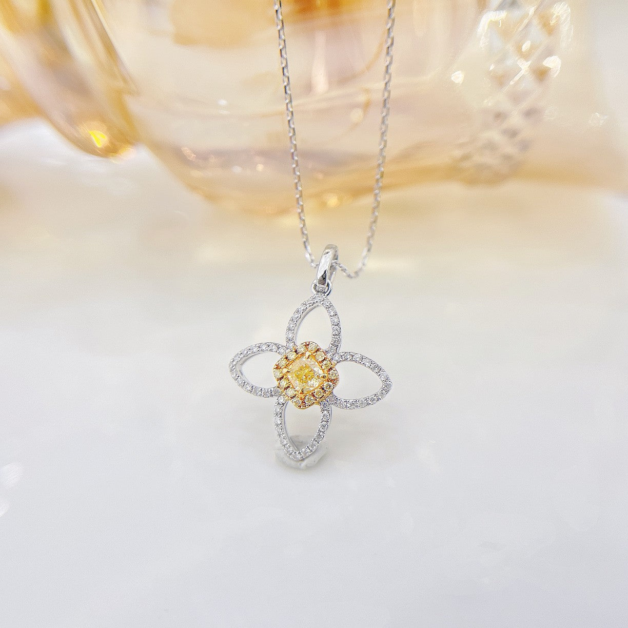 18K Yellow Diamond Flower Necklace