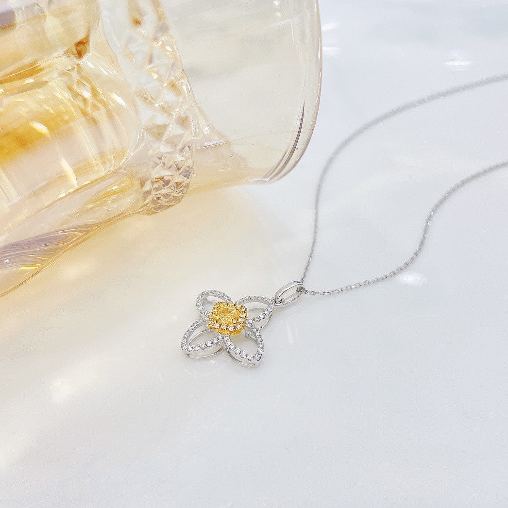 18K Yellow Diamond Flower Necklace