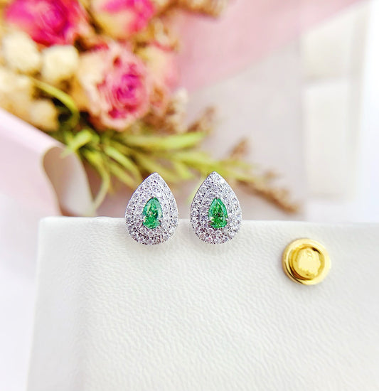 18K Green Diamond Water Drop Earring