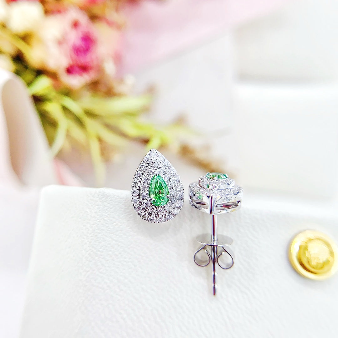 18K Green Diamond Water Drop Earring