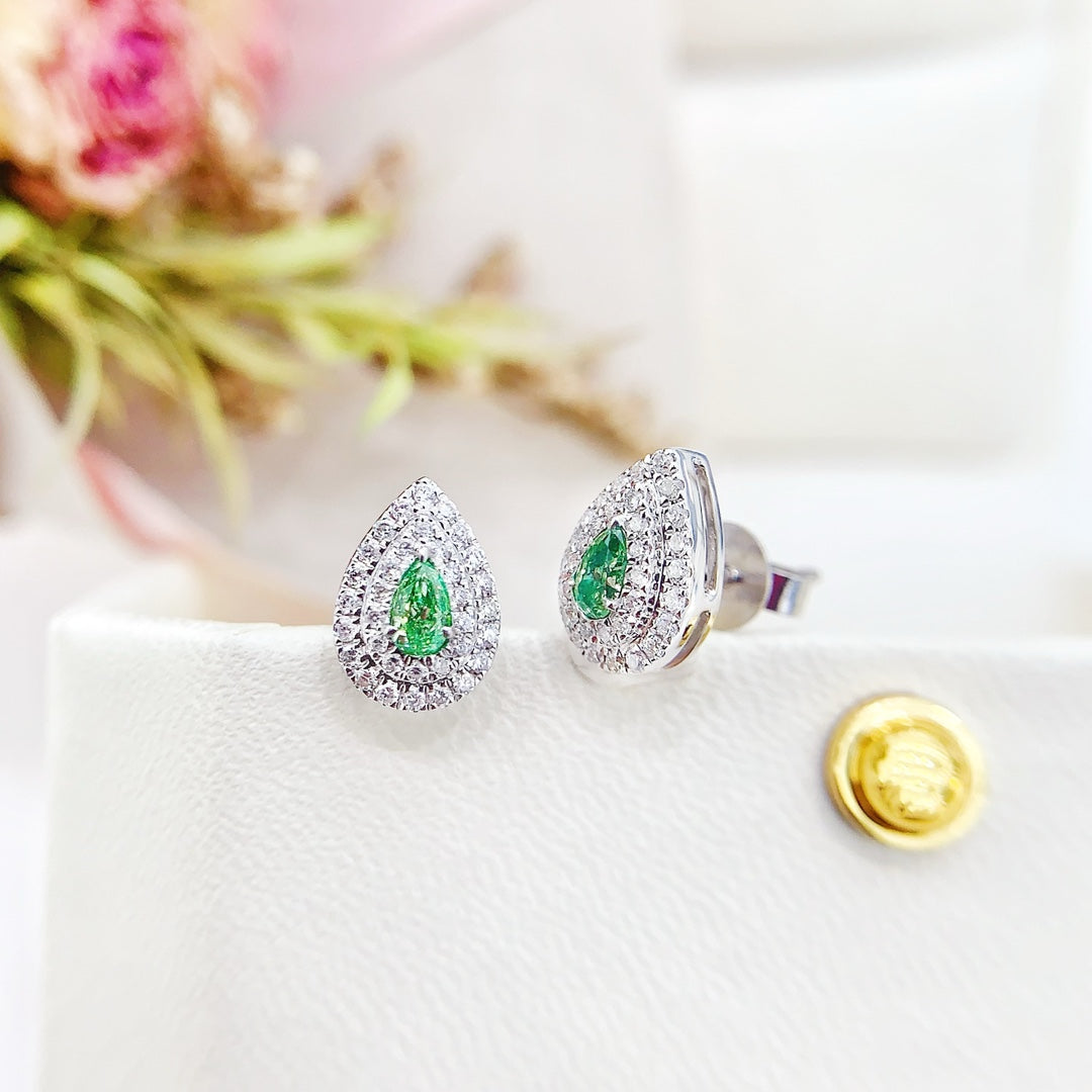 18K Green Diamond Water Drop Earring