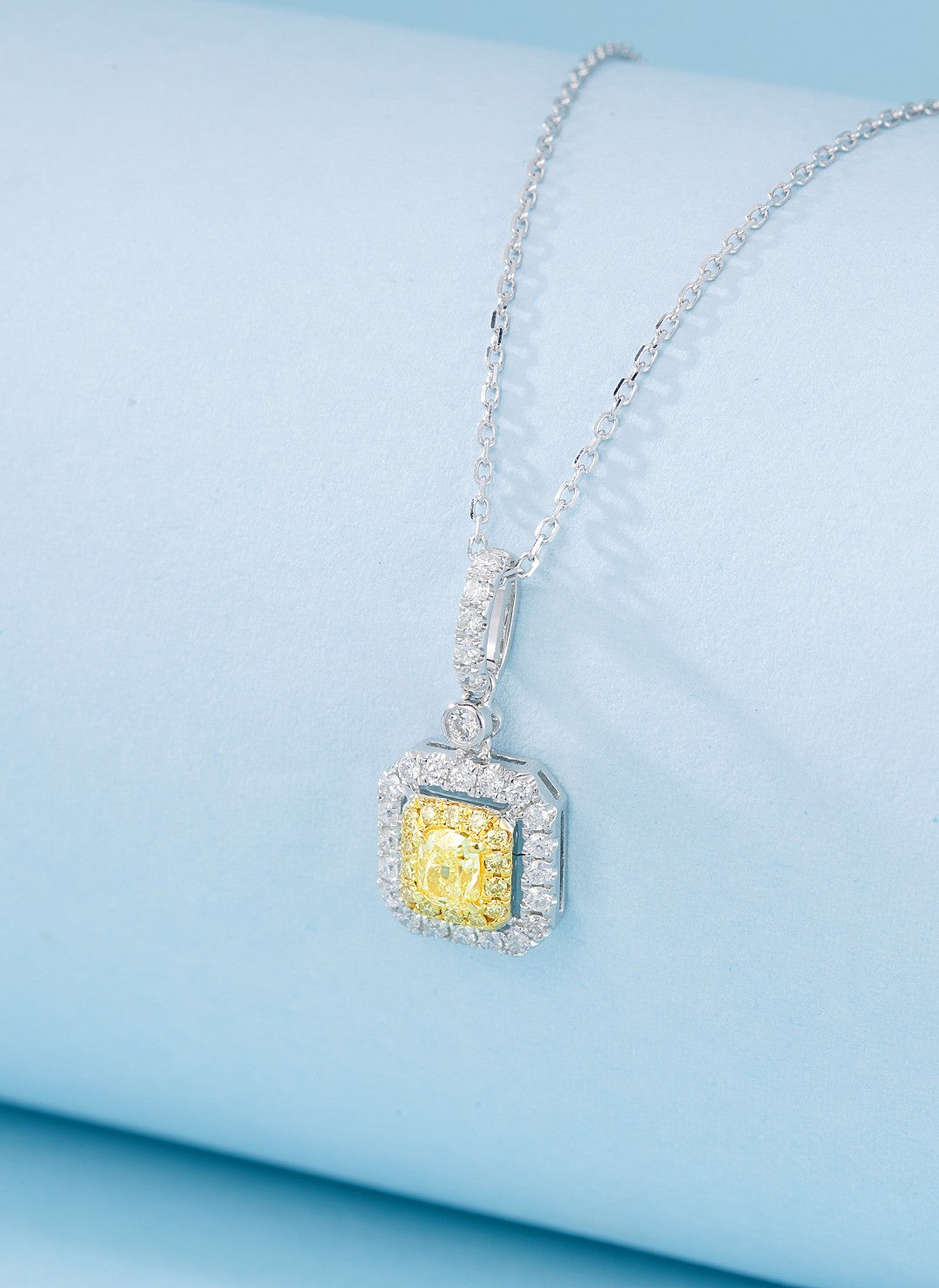 18K Yellow Diamond Square Necklace