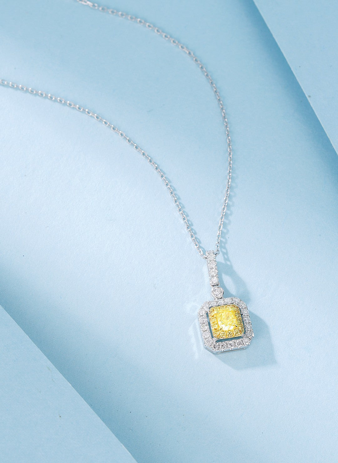 18K Yellow Diamond Square Necklace