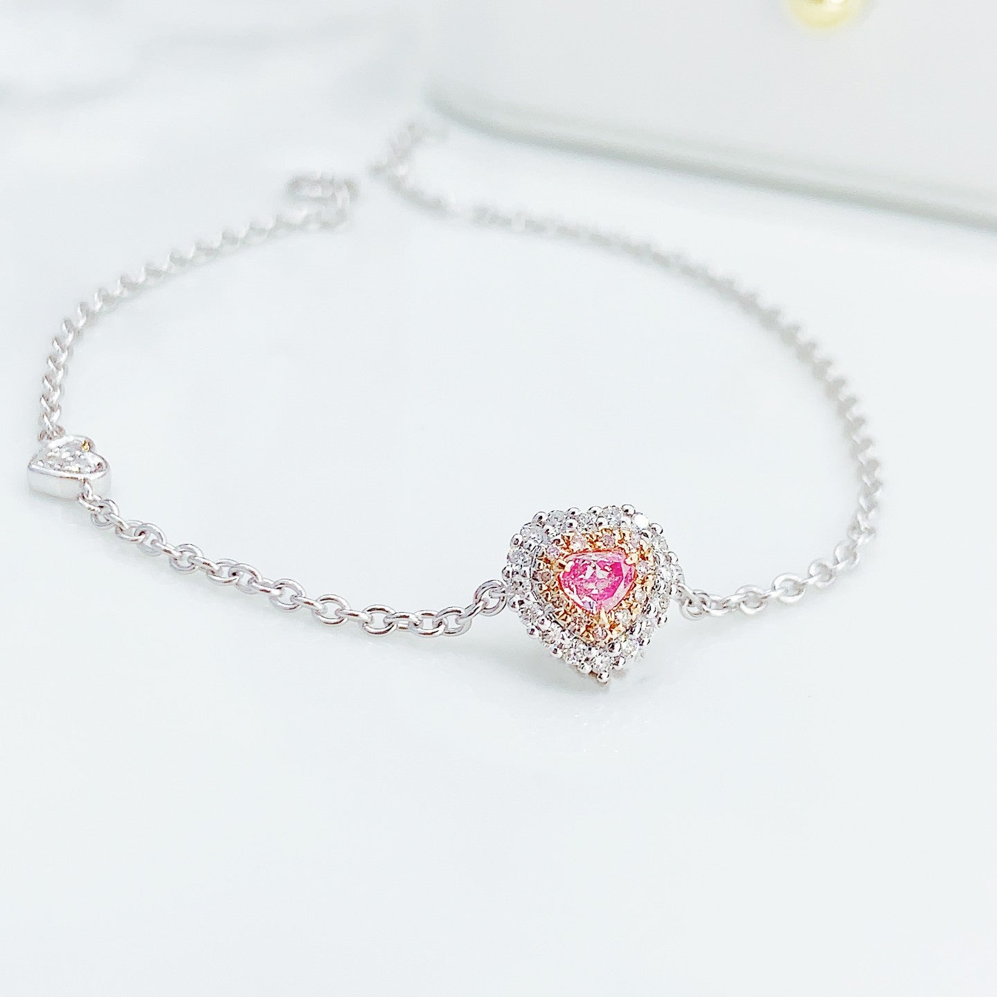 18K Gold Pink Diamond Heart Bracelet