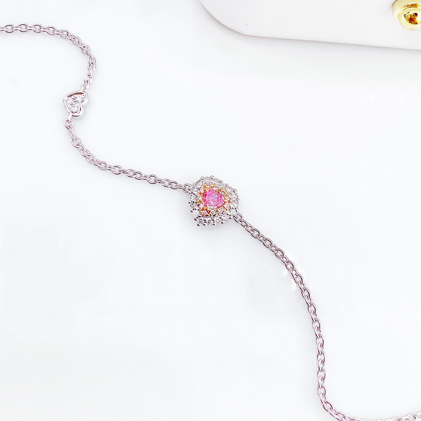 18K Gold Pink Diamond Heart Bracelet