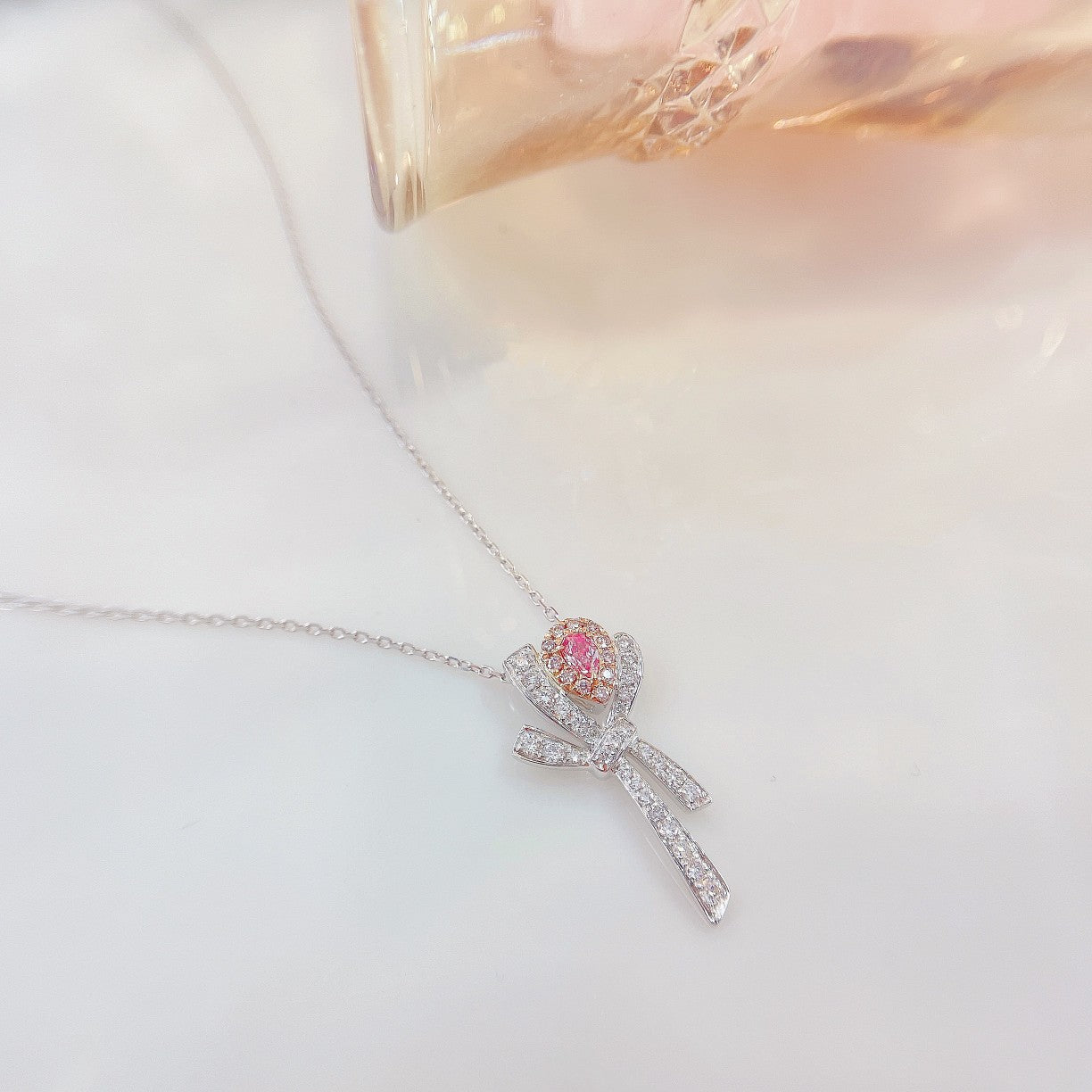 18K Pink Diamond Ribbon Necklace