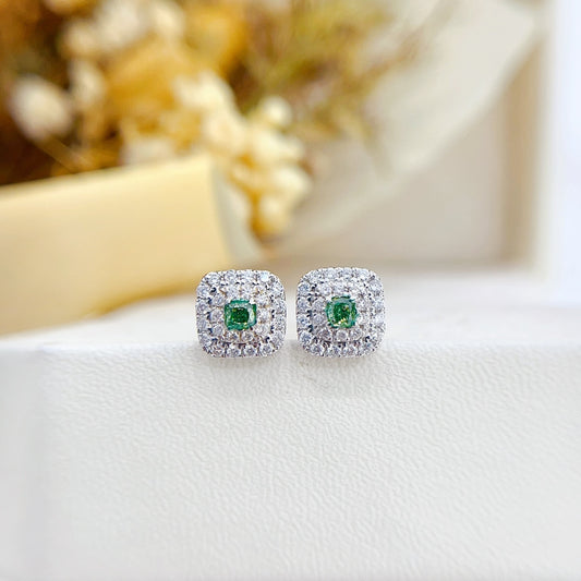 18K Green Diamond Square Earring