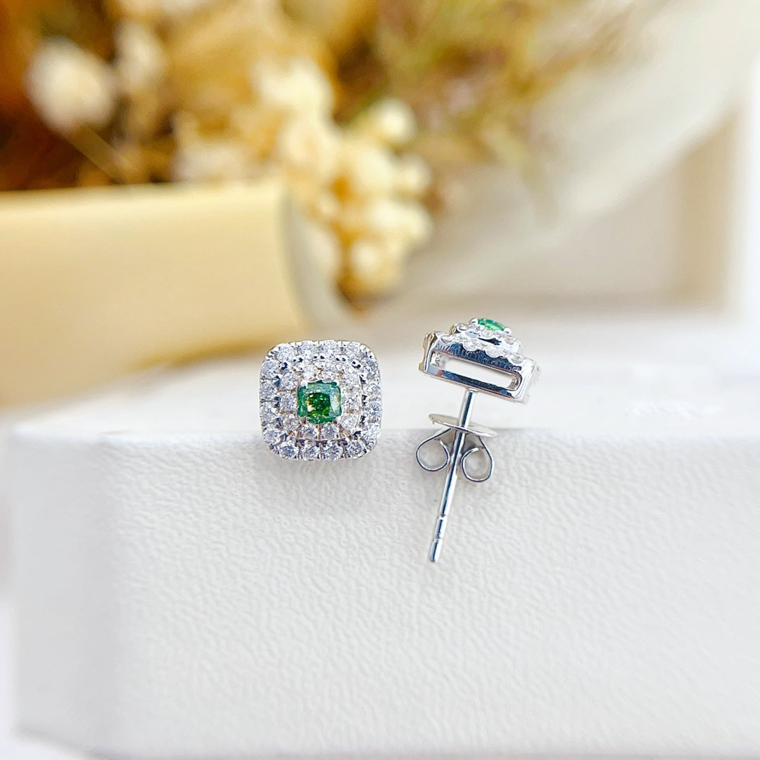 18K Green Diamond Square Earring