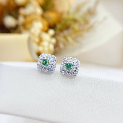 18K Green Diamond Square Earring