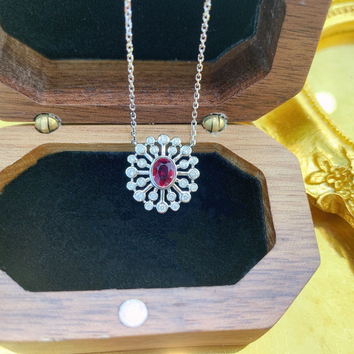 18K Diamond Ruby Gemstone Necklace