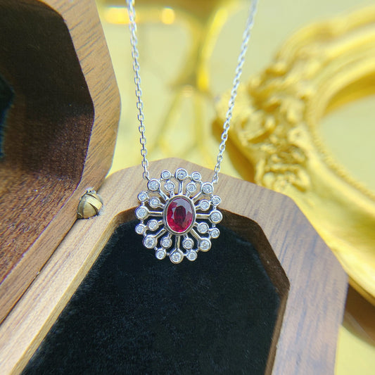 18K Diamond Ruby Gemstone Necklace