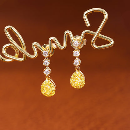 18K Yellow Diamond Drop Earring