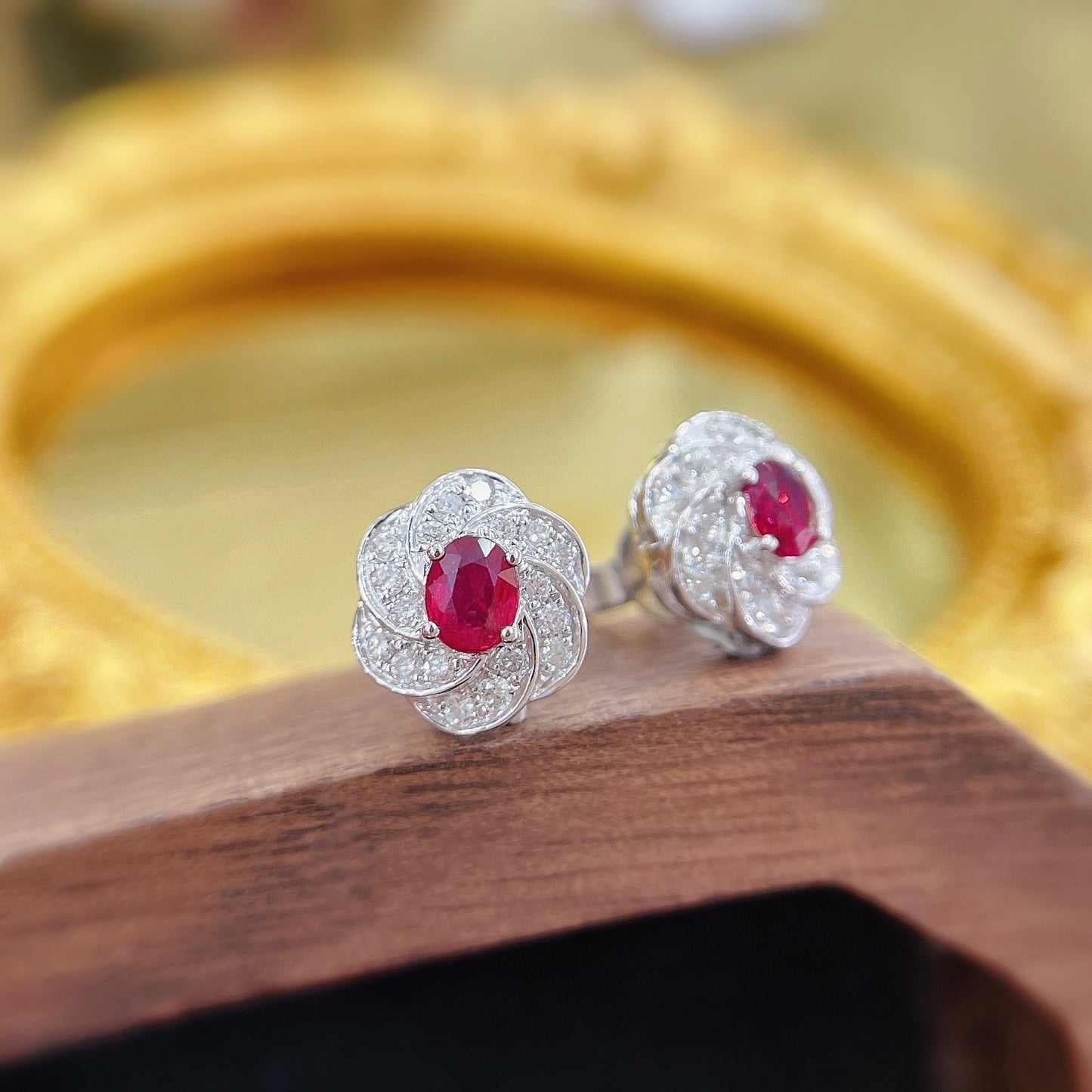 18K Diamond Ruby Gemstone Flower Earring