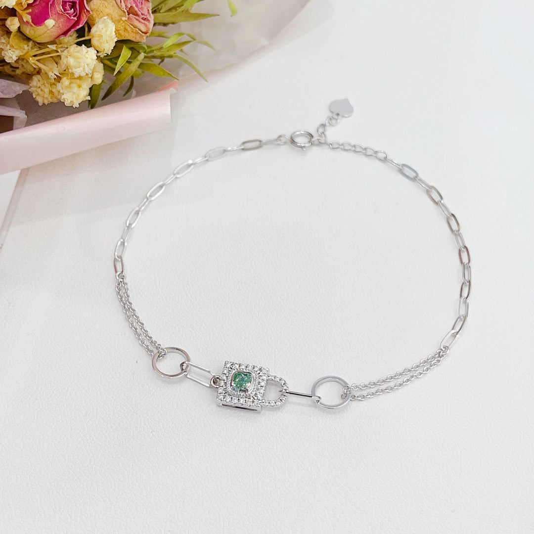 18K Gold Green Diamond Bracelet Lock