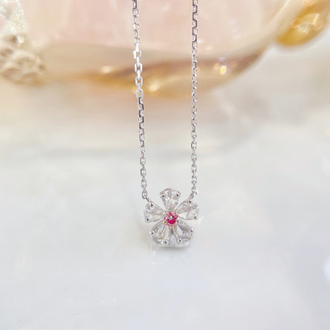 18K Pink Diamond Flower Necklace