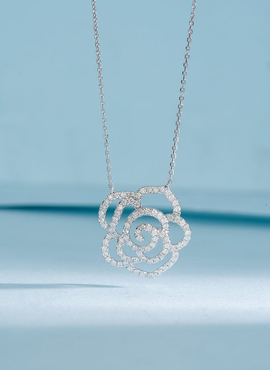 18K Diamond Rose Necklace