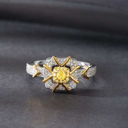 18K Yellow Diamond Square Ring