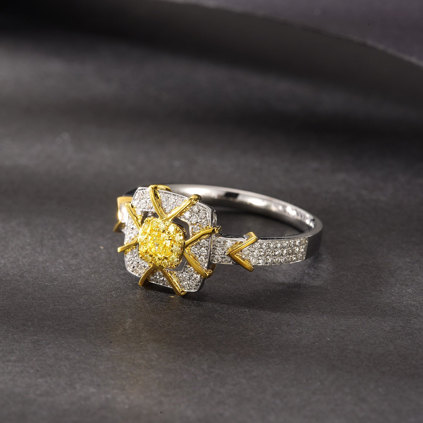 18K Yellow Diamond Square Ring