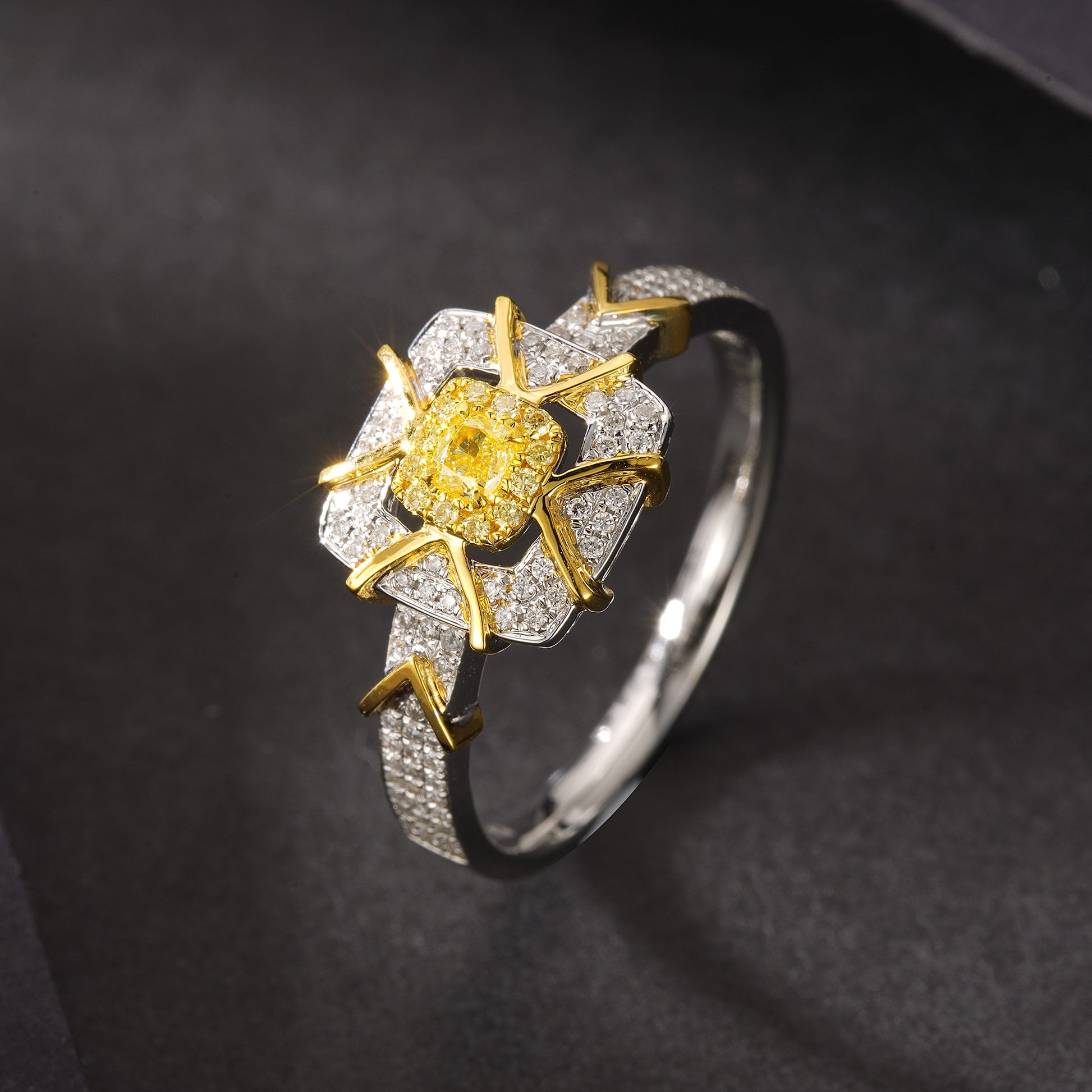 18K Yellow Diamond Square Ring