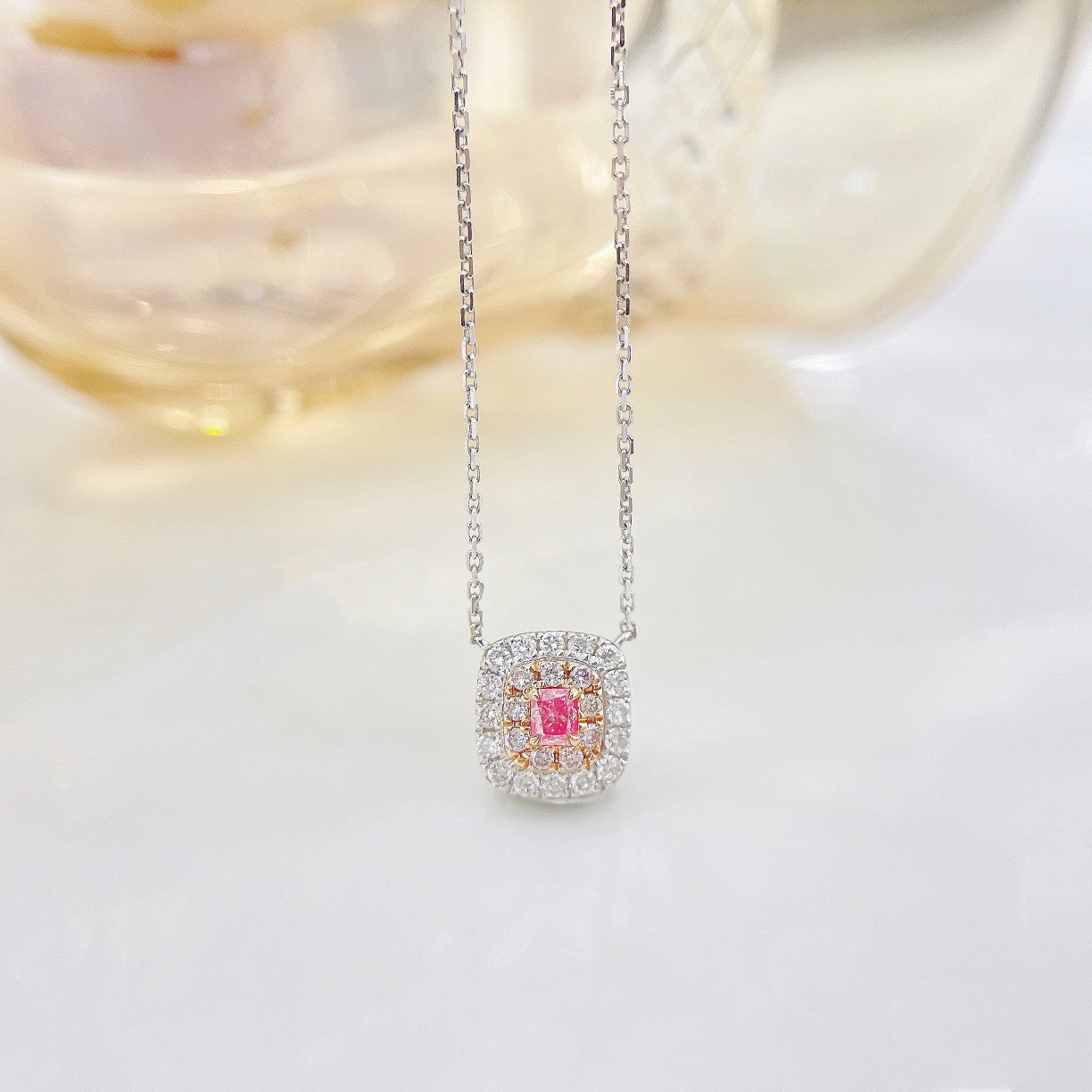 18K Pink Diamond Square Necklace