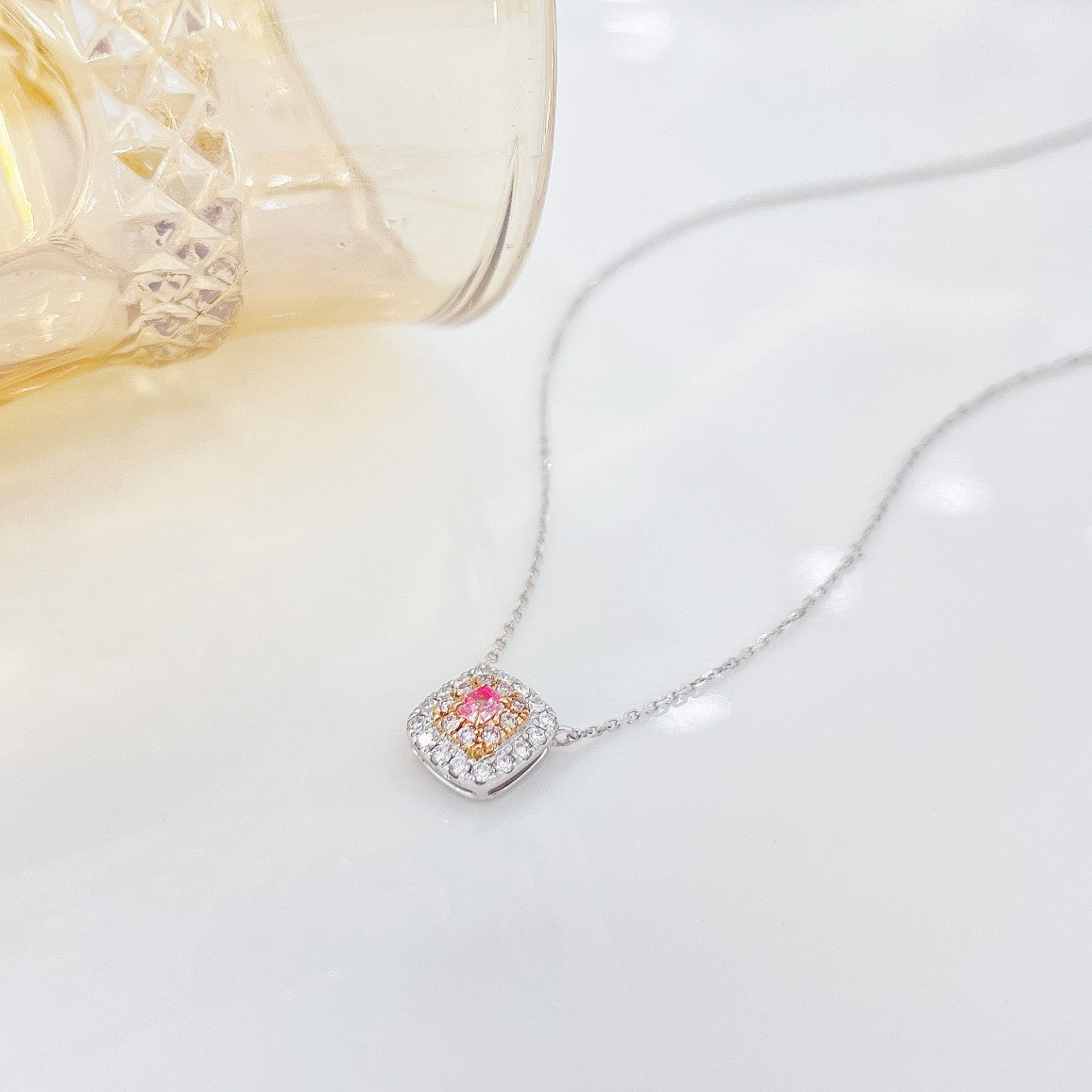 18K Pink Diamond Square Necklace