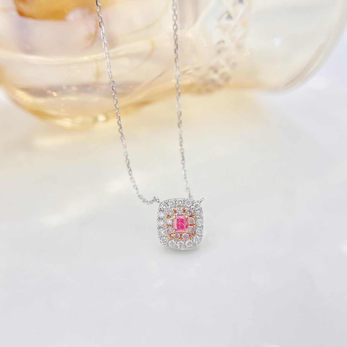 18K Pink Diamond Square Necklace