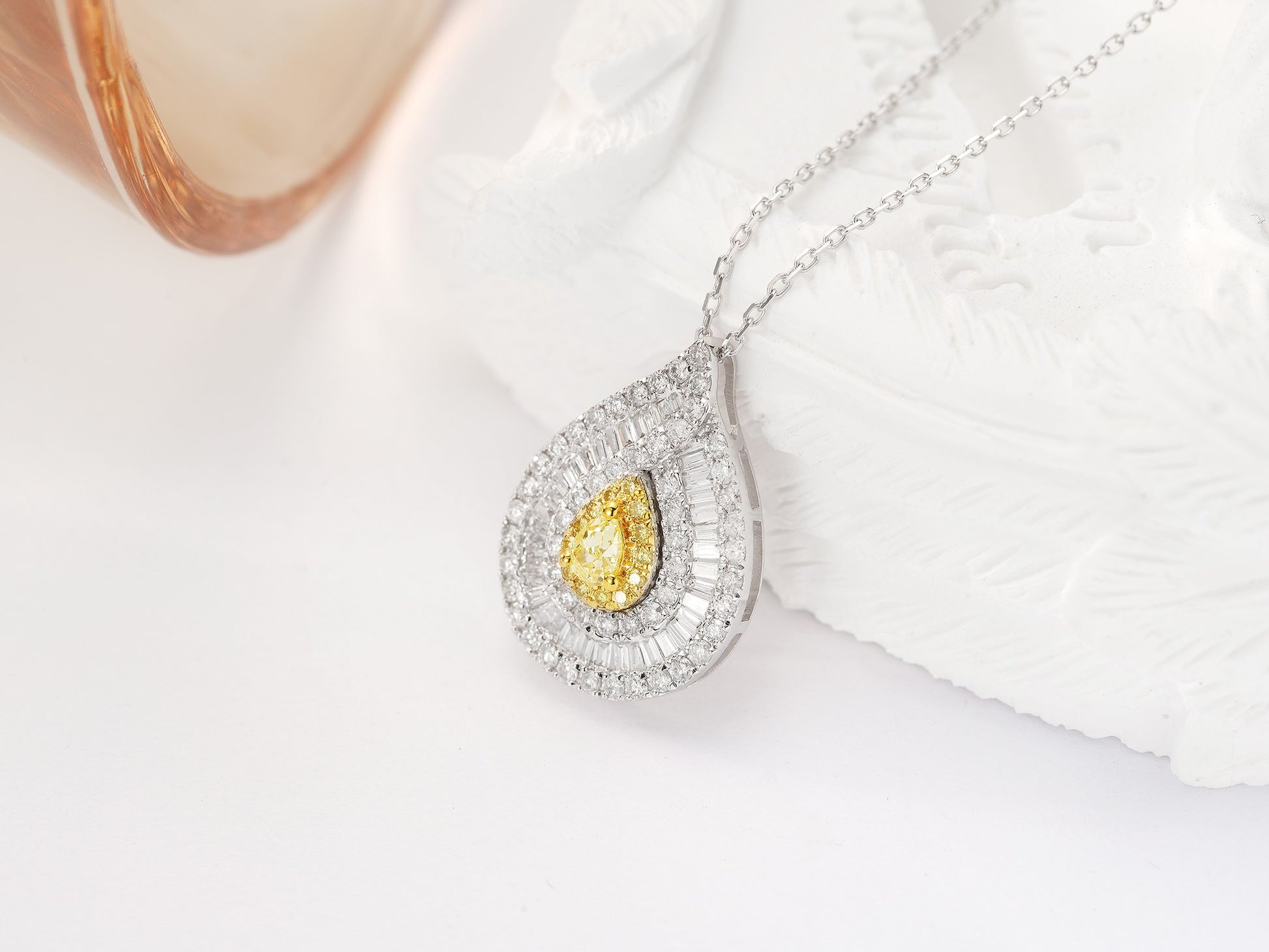 18K Yellow Diamond Water Drop Necklace